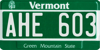 VT license plate AHE603