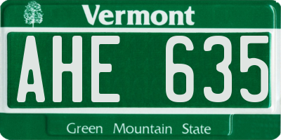 VT license plate AHE635