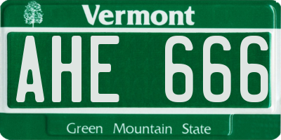 VT license plate AHE666