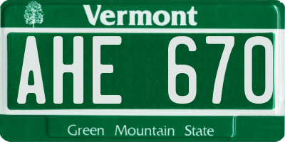 VT license plate AHE670