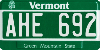 VT license plate AHE692