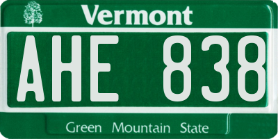 VT license plate AHE838