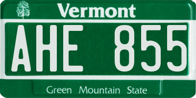 VT license plate AHE855