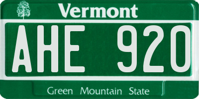 VT license plate AHE920
