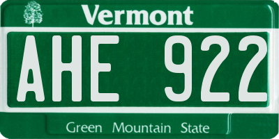 VT license plate AHE922
