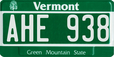 VT license plate AHE938