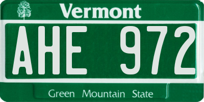 VT license plate AHE972