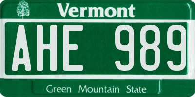 VT license plate AHE989