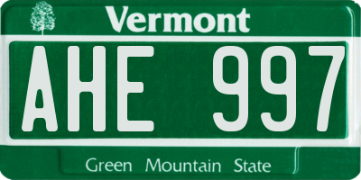 VT license plate AHE997