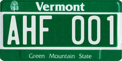 VT license plate AHF001