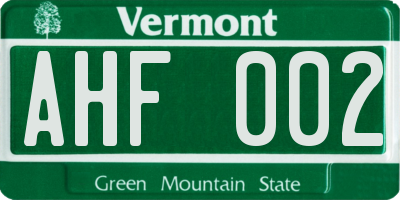 VT license plate AHF002