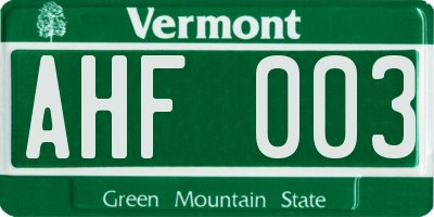 VT license plate AHF003