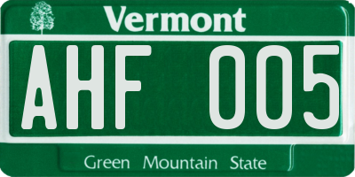 VT license plate AHF005