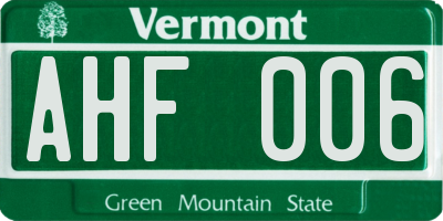 VT license plate AHF006