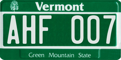 VT license plate AHF007