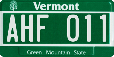 VT license plate AHF011