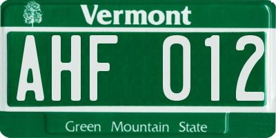 VT license plate AHF012