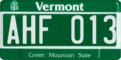VT license plate AHF013