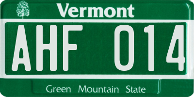 VT license plate AHF014