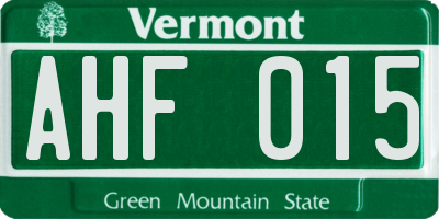 VT license plate AHF015