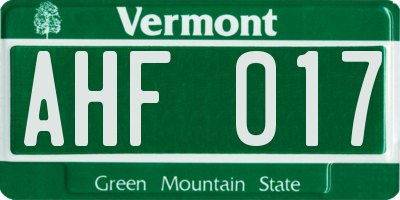 VT license plate AHF017
