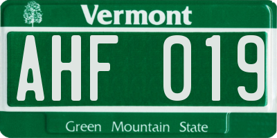 VT license plate AHF019