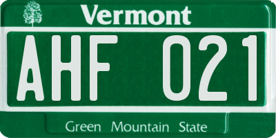 VT license plate AHF021