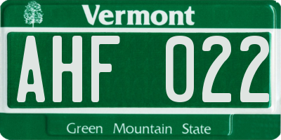 VT license plate AHF022