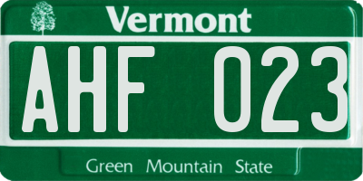 VT license plate AHF023