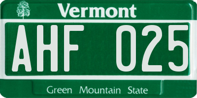 VT license plate AHF025