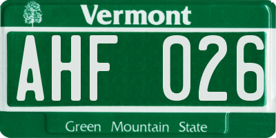 VT license plate AHF026