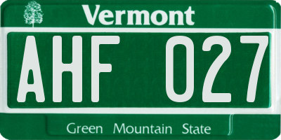 VT license plate AHF027