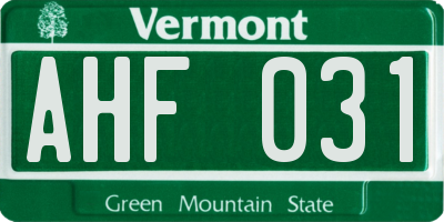 VT license plate AHF031