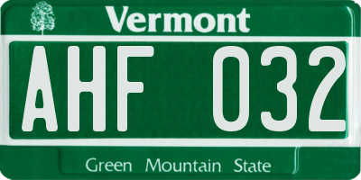 VT license plate AHF032