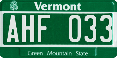 VT license plate AHF033