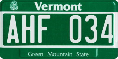 VT license plate AHF034