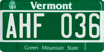 VT license plate AHF036