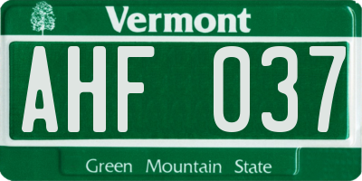 VT license plate AHF037