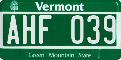 VT license plate AHF039