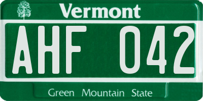 VT license plate AHF042