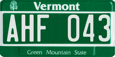 VT license plate AHF043