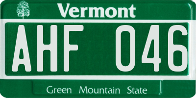 VT license plate AHF046