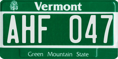 VT license plate AHF047