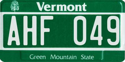 VT license plate AHF049
