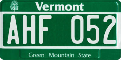 VT license plate AHF052