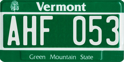 VT license plate AHF053
