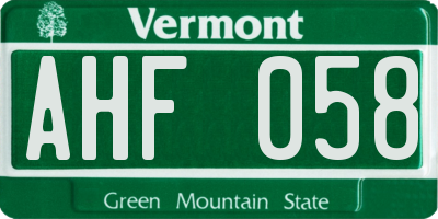 VT license plate AHF058