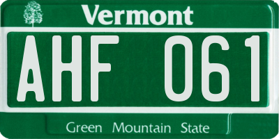 VT license plate AHF061