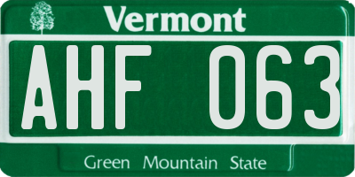 VT license plate AHF063