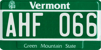 VT license plate AHF066